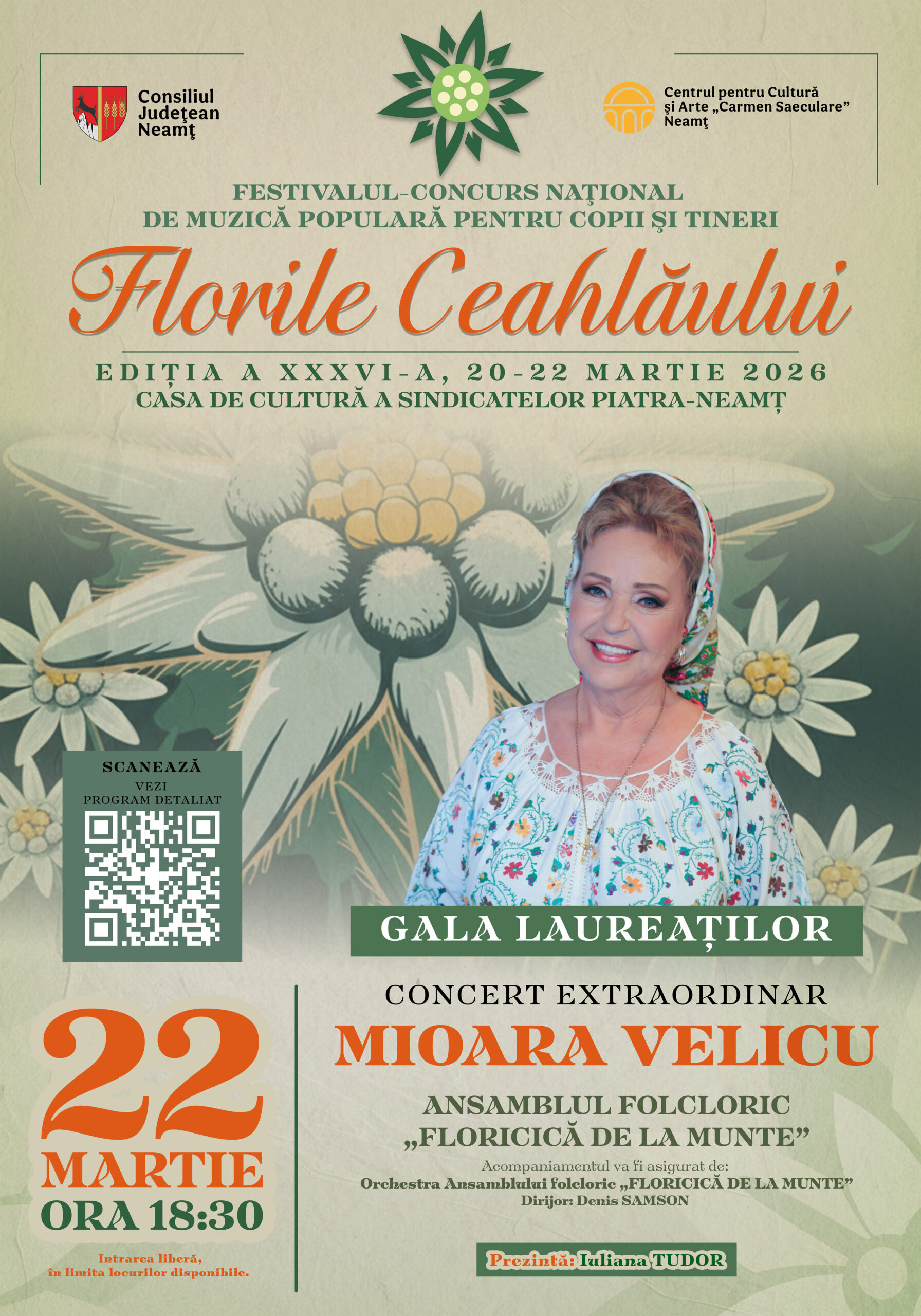 Mioara Velicu va fi invitata de onoare la festivalul „Florile Ceahlăului”