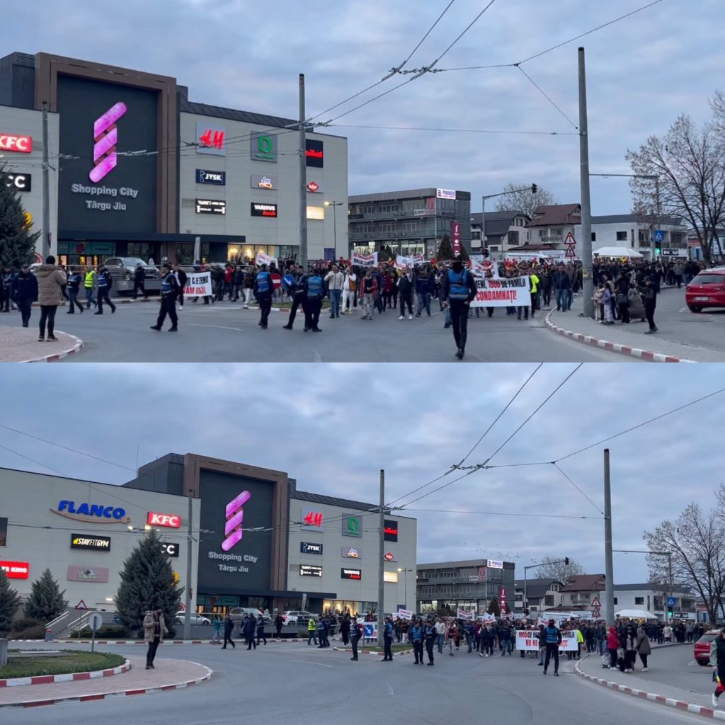 Minerii din Târgu Jiu continuă protestul, blocând traficul în oraș