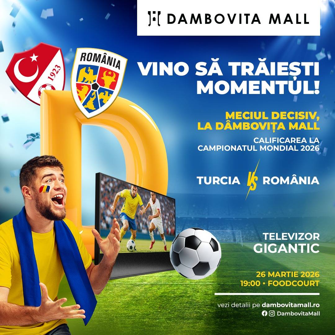 Dâmbovița Mall invită suporterii să urmărească România - Turcia pe un ecran gigant