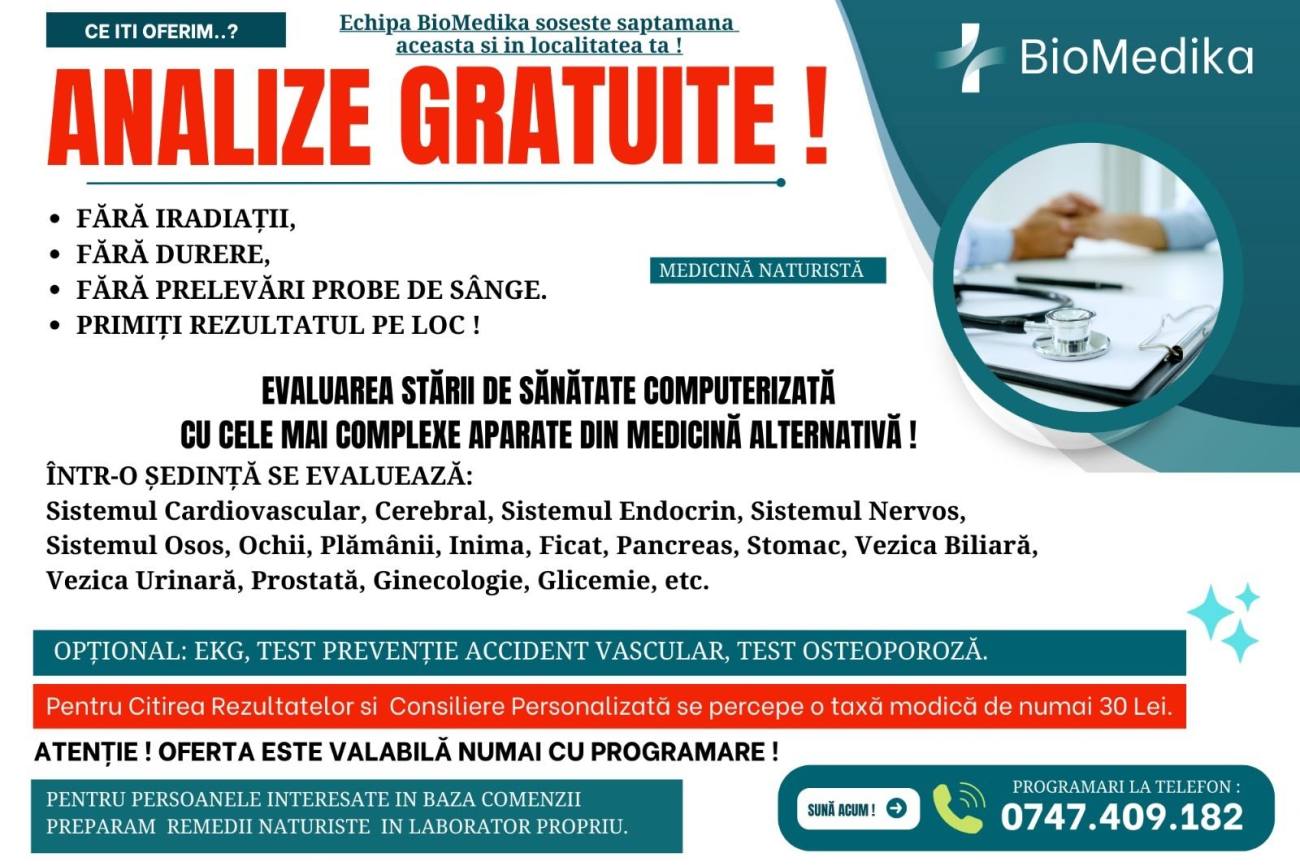 Evaluări gratuite ale stării de sănătate pentru locuitorii din Bezdead