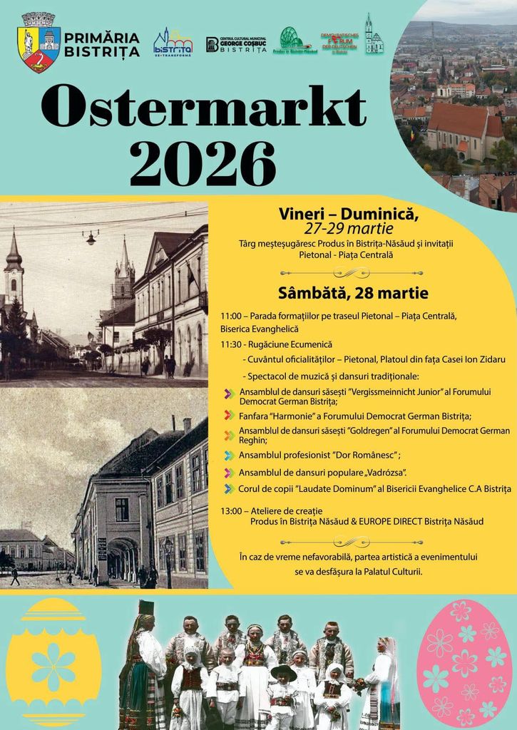 Târgul Ostermarkt 2026 va aduce tradițiile de Paște în Bistrița