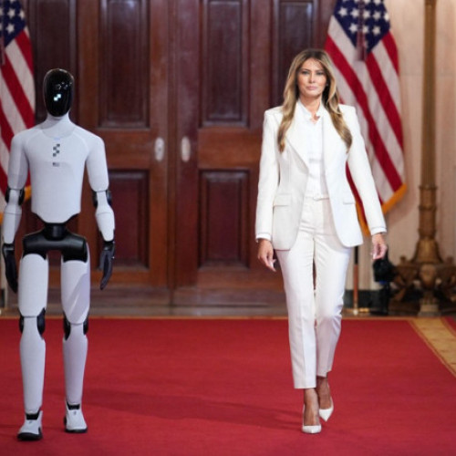 Melania Trump promovează educația digitală la Washington, alături de un robot umanoid