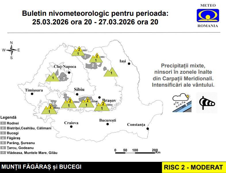 Risc moderat de avalanșe în Munții Bucegi, avertizări de la meteorologi
