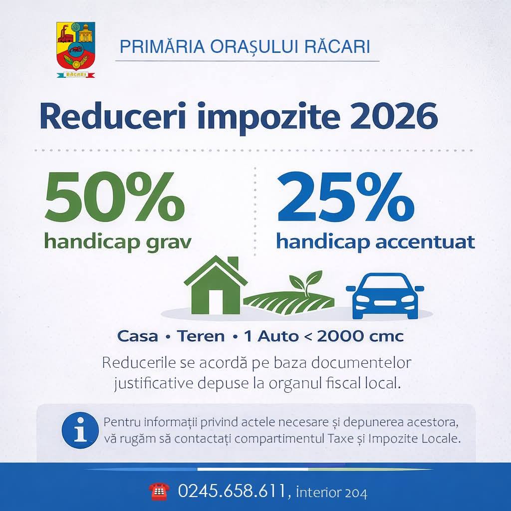 Reducerile de impozite pentru persoanele cu handicap, anunțate de Primăria Răcari