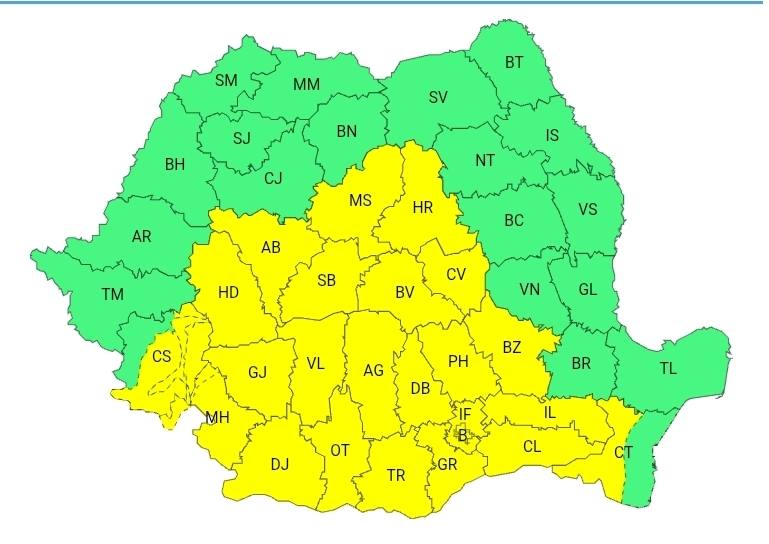 Atenționare meteorologică COD GALBEN în județul Dâmbovița