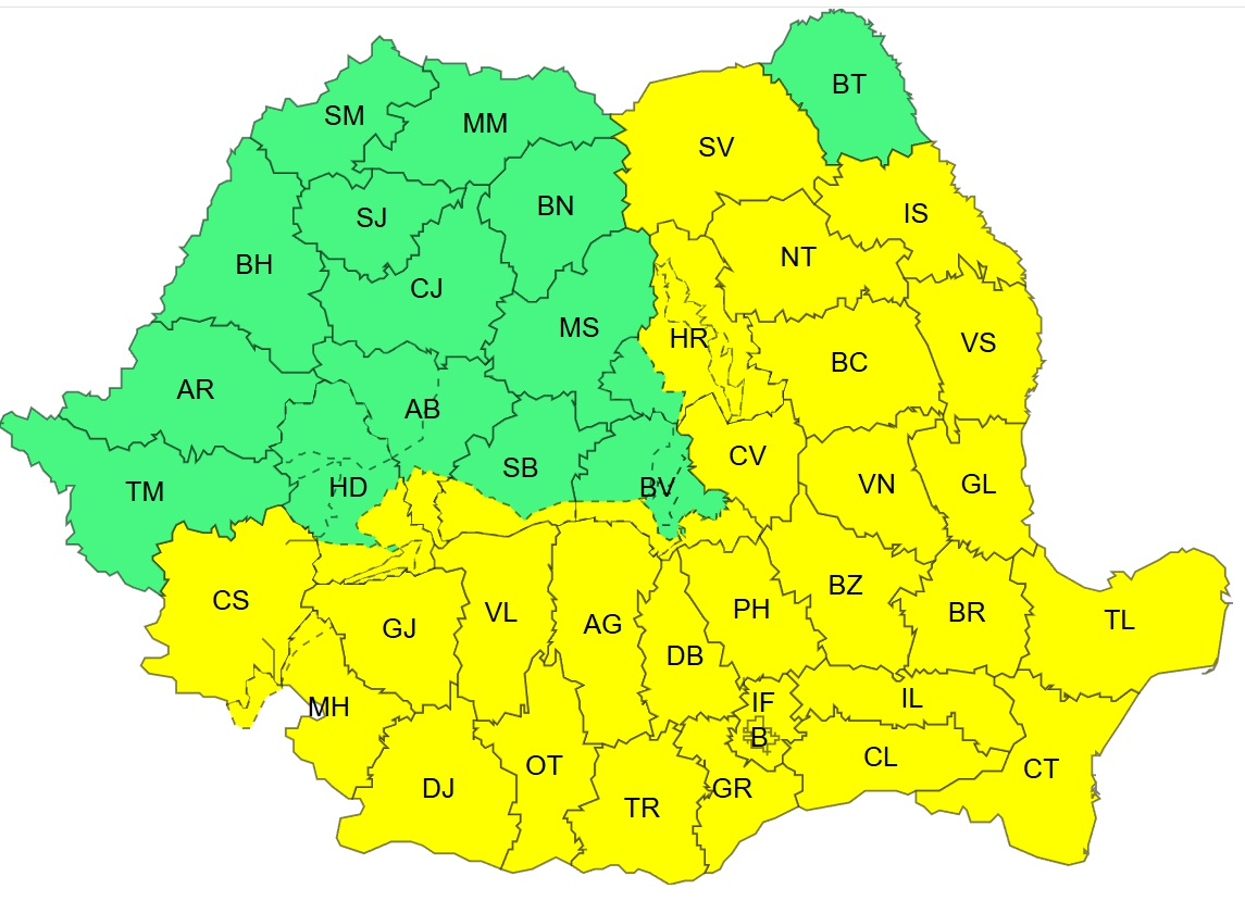 Avertizări de vreme rea în județul Galați până pe 30 martie 2026