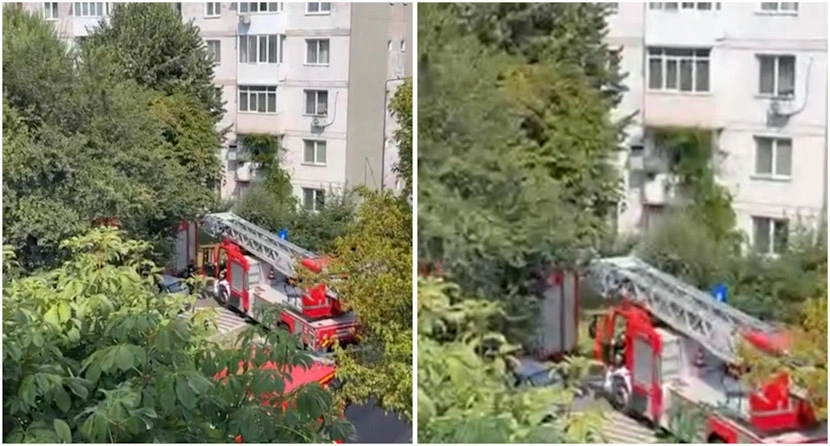 Pompierii din Gorj îndepărtează elemente de construcție de pe un bloc din Târgu Jiu