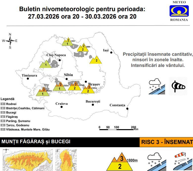 Avertizare de avalanșe în Munții Bucegi pentru acest weekend