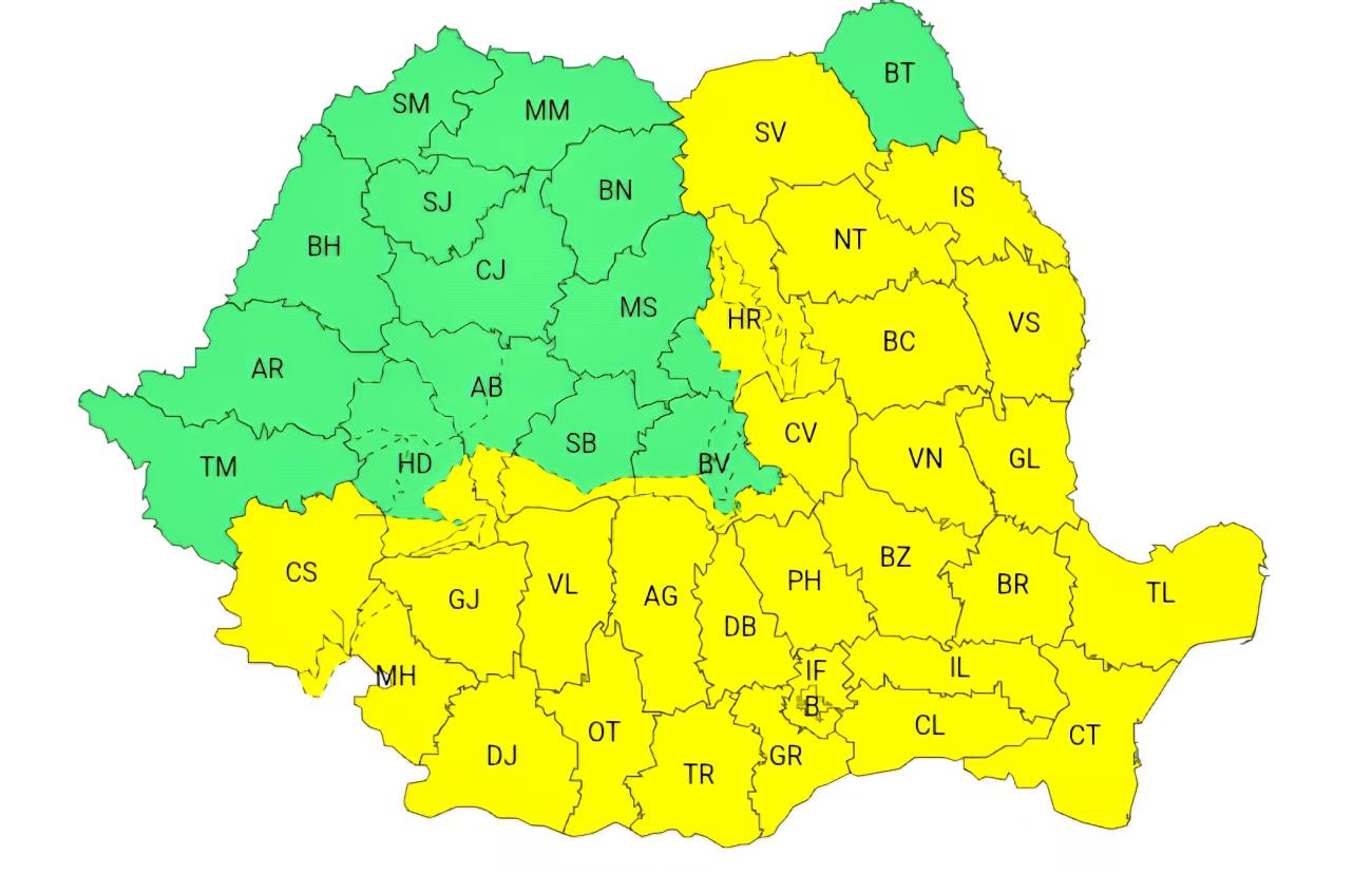 Atenționare meteorologică de cod galben în Dâmbovița