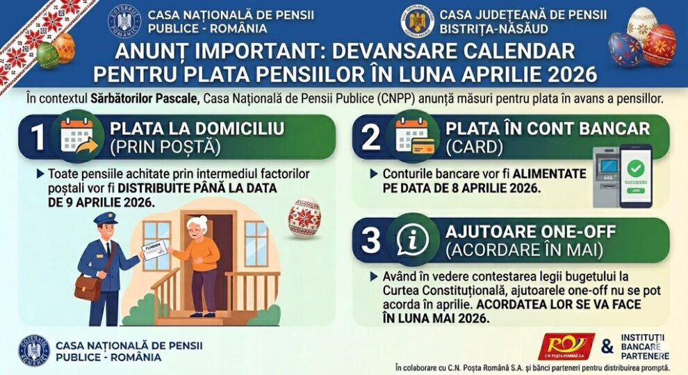 Pensiile vor fi distribuite înainte de Paște, anunță Casa de Pensii