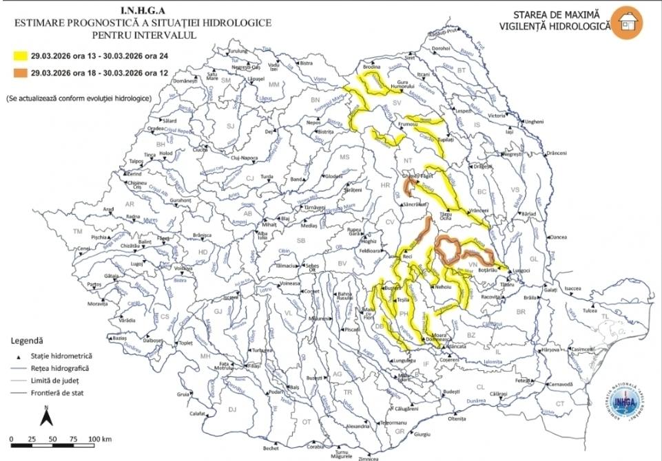 Dâmbovița se află sub avertizare Cod galben de inundații până pe 30 martie