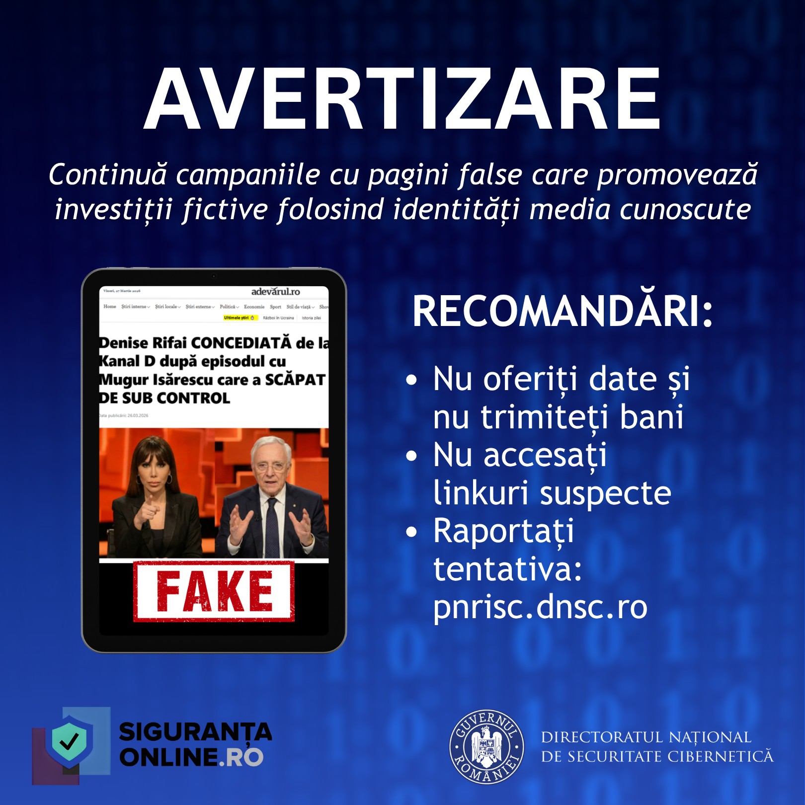 Avertisment DNSC: Escrocherii online cu investiții fictive în creștere