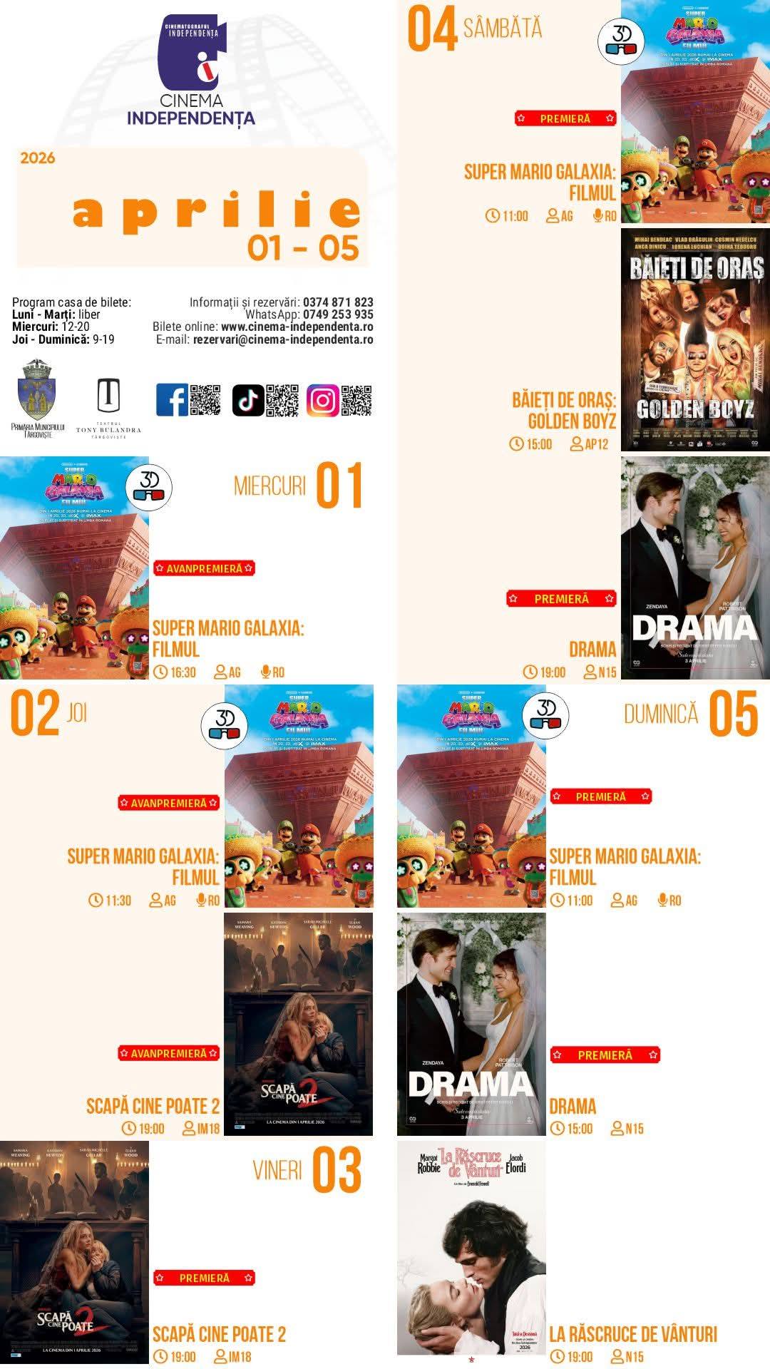 Cinematograful Independența din Târgoviște aduce filme captivante săptămâna aceasta