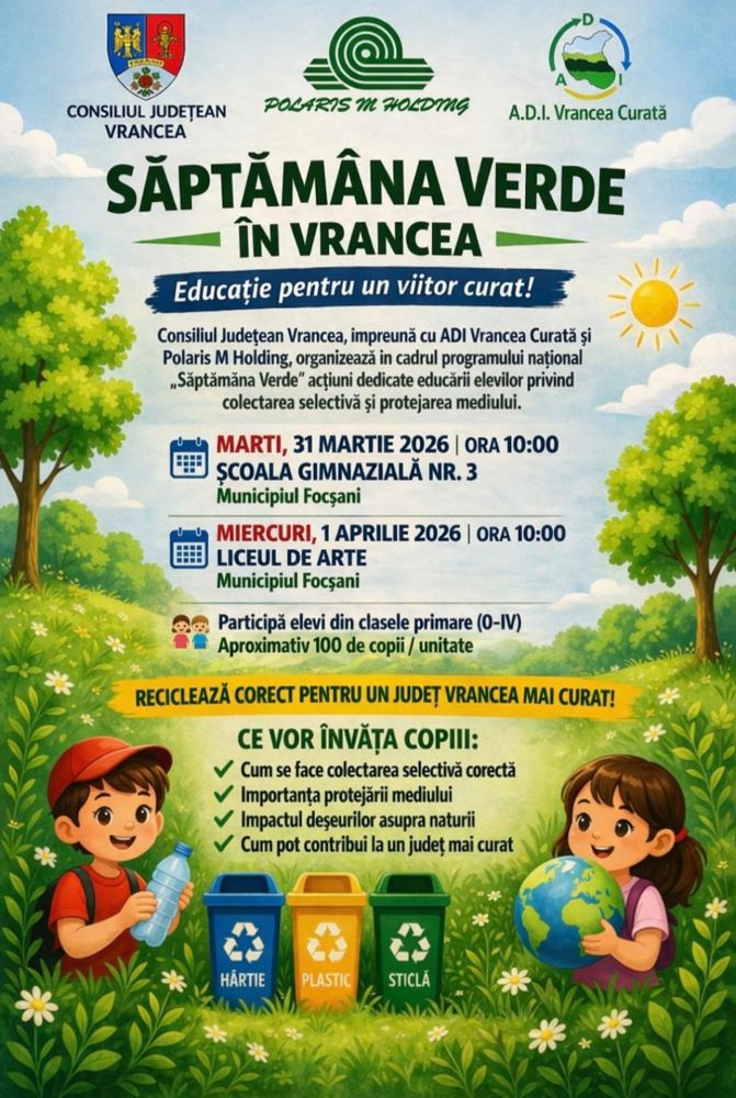 Vrancea organizează activități educaționale pentru elevi în cadrul "Săptămânii Verzi"