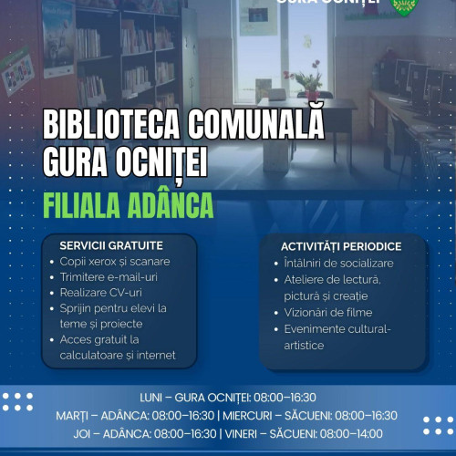 Biblioteca Comunală Gura Ocniței își extinde serviciile pentru comunitate