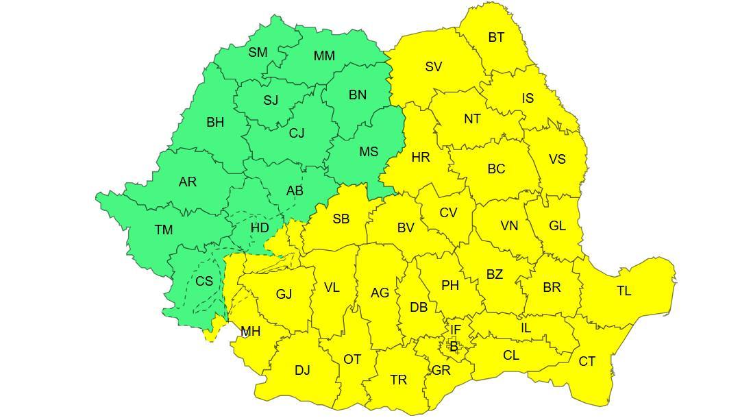 Dâmbovița sub Cod Galben de atenționare meteorologică pentru vreme instabilă