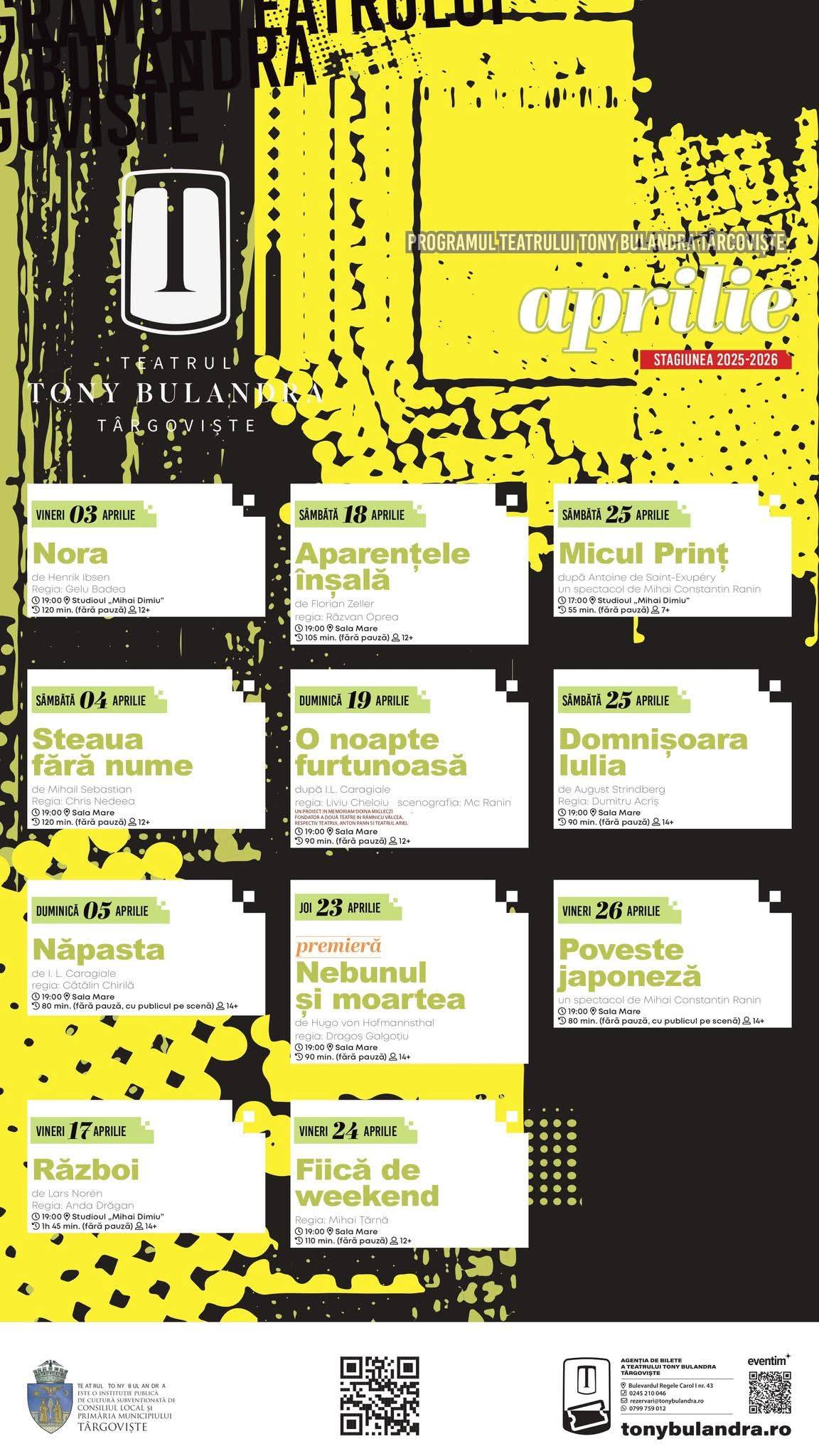 Teatrul Tony Bulandra din Târgoviște aduce spectacole captivante în aprilie