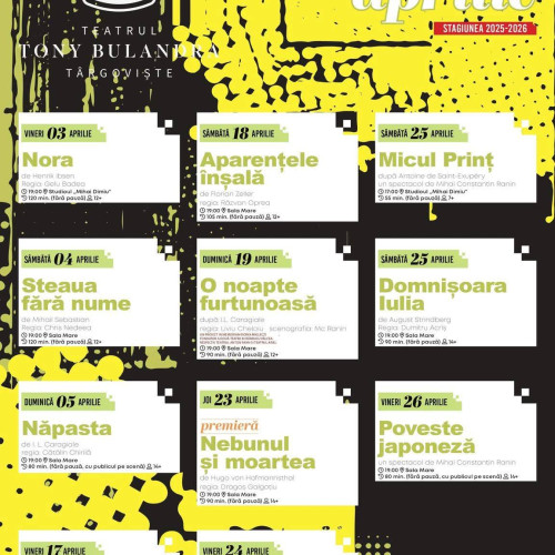 Teatrul Tony Bulandra din Târgoviște aduce spectacole captivante în aprilie