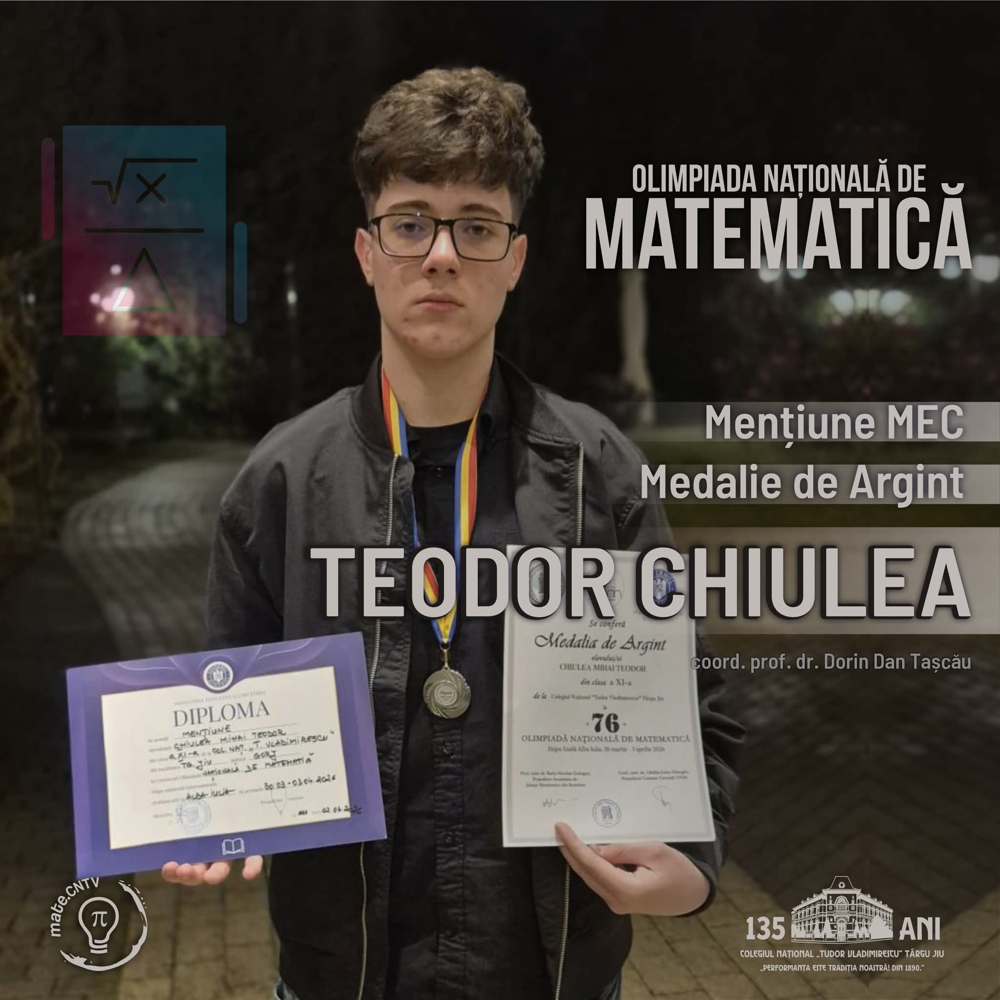 Elev din Târgu Jiu câștigă medalia de argint la Olimpiada de Matematică