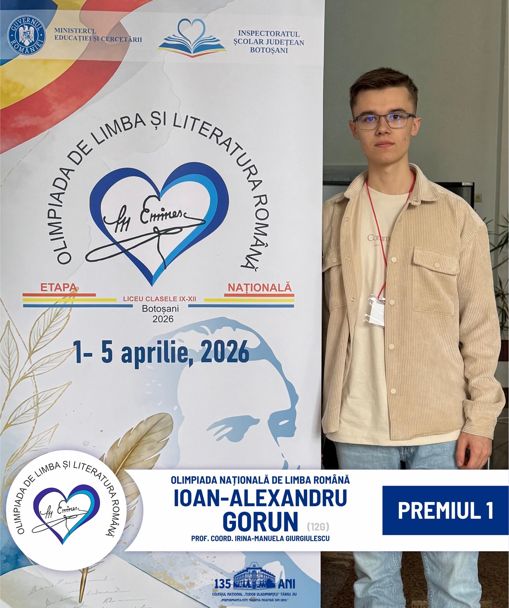 Elev din Târgu Jiu câștigă Premiul I la Olimpiada Națională de Limba Română