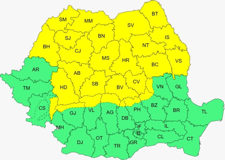 Atenționare Cod Galben pentru vânt puternic în mai multe regiuni din țară