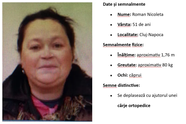 Alertă în Cluj-Napoca după dispariția unei femei de 51 de ani