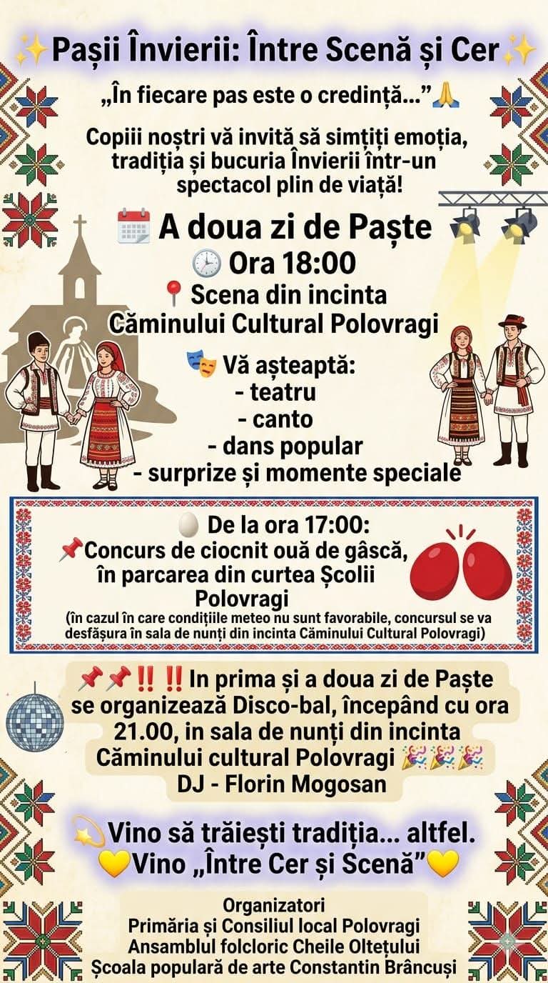 Polovragi pregătește un program diversificat pentru a doua zi de Paște