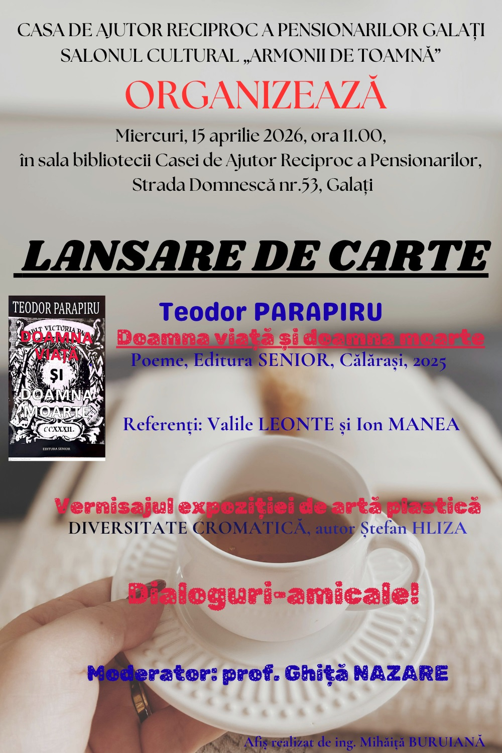 Lansare de carte și expoziție de artă la Casa de Ajutor Reciproc Galați