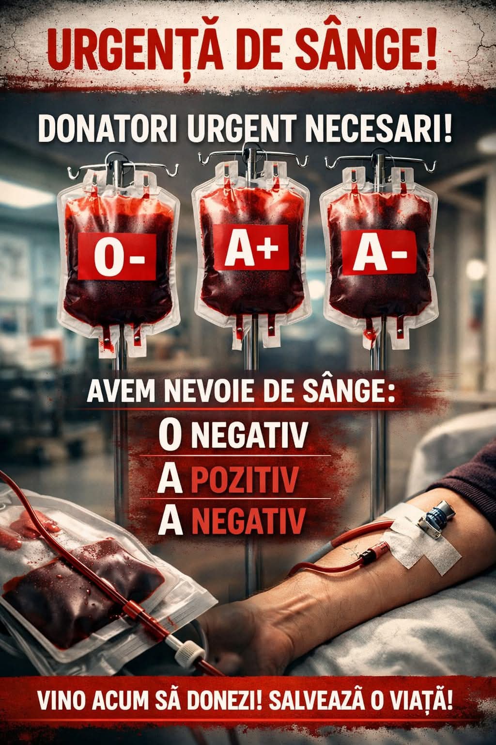 Apel urgent al Centrului de Transfuzie Sanguină Gorj pentru donări de sânge