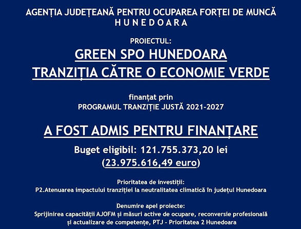 Proiectul „GREEN SPO Hunedoara” obține finanțare pentru o economie verde