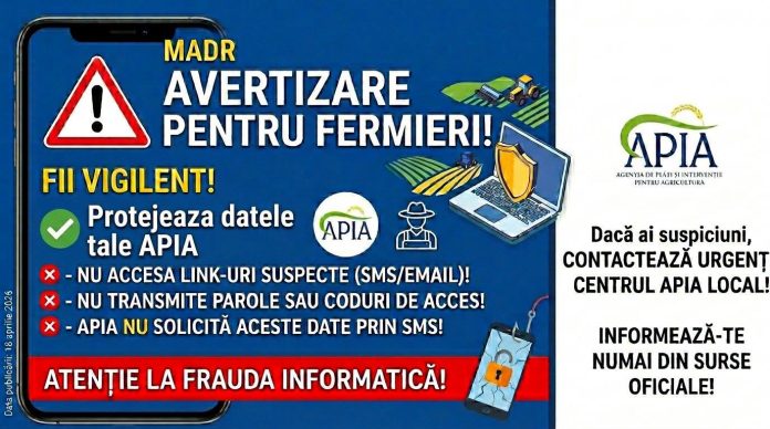 APIA avertizează fermierii să fie atenți la mesajele suspecte