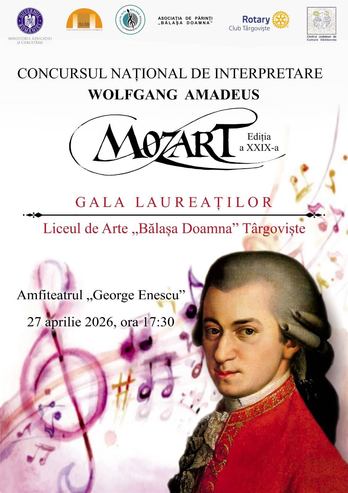 Gala laureaților Concursului Național „Wolfgang Amadeus Mozart” are loc pe 27 aprilie
