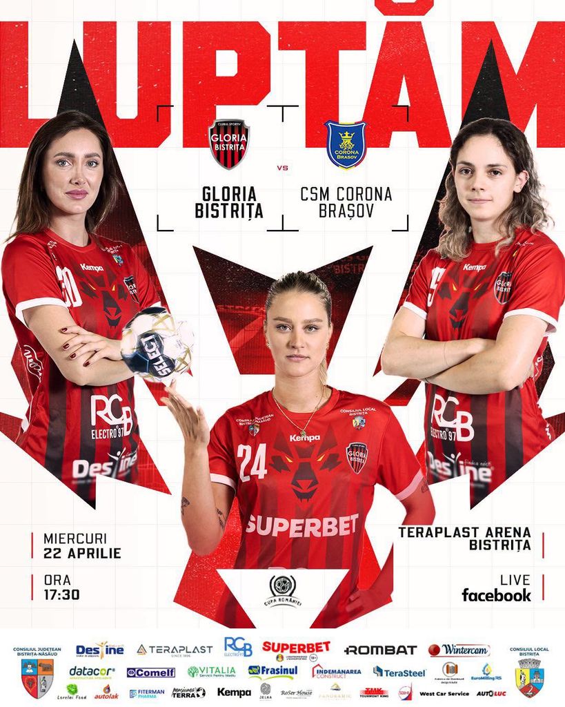 Gloria Bistrița joacă semifinala Cupei României miercuri, 22 aprilie
