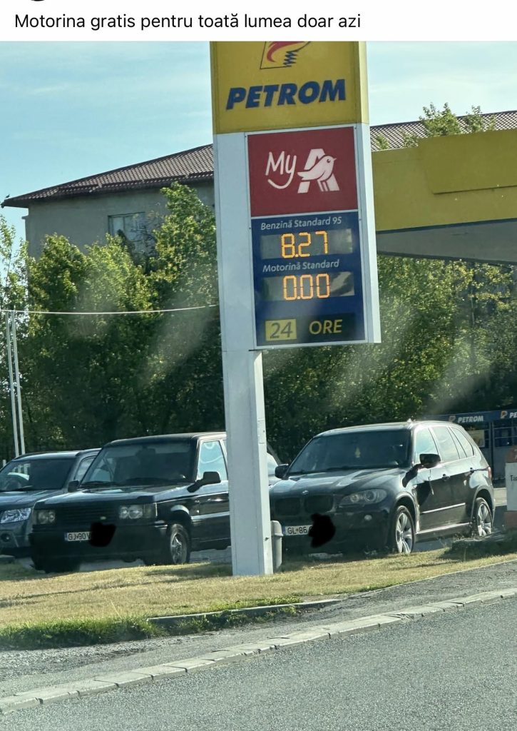 O fotografie surprinde motorina gratuită la o stație Petrom din Gorj