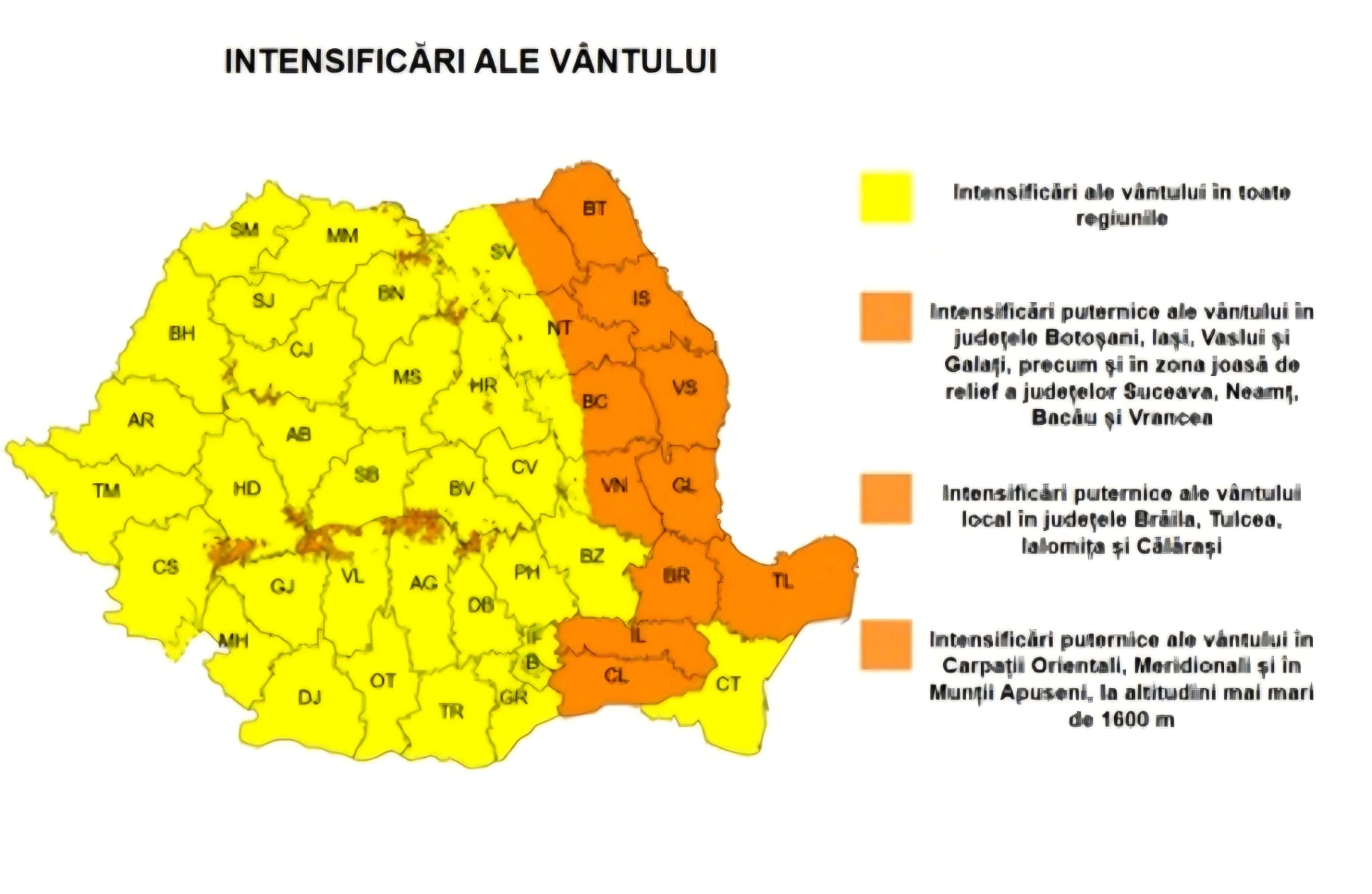 Cod portocaliu de vijelii în județul Neamț pentru duminică