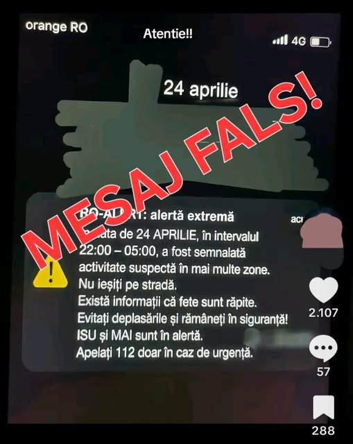 MAI avertizează despre un mesaj fals care folosește sistemul RO-ALERT