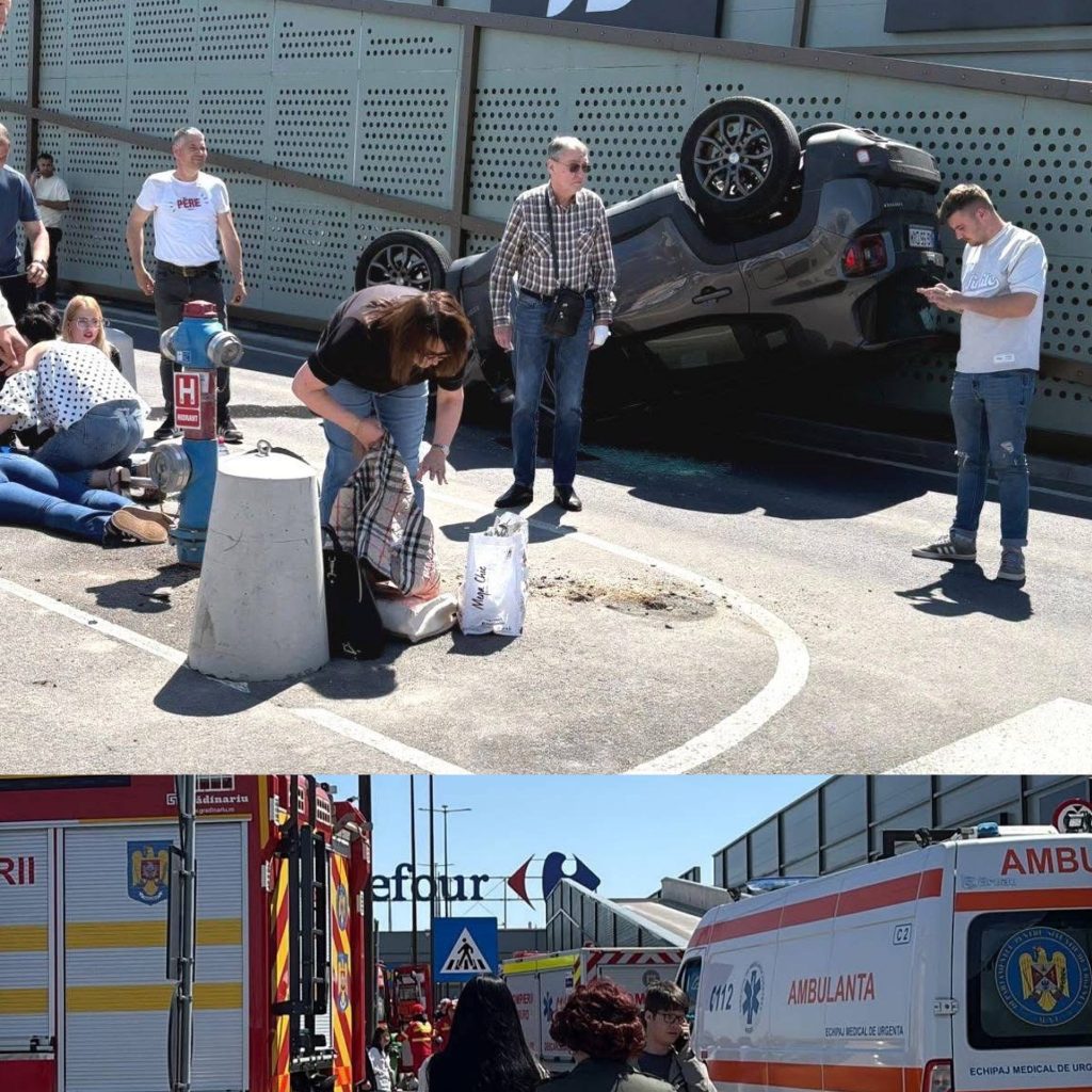 Accident spectaculos într-o parcare de mall din Pitești
