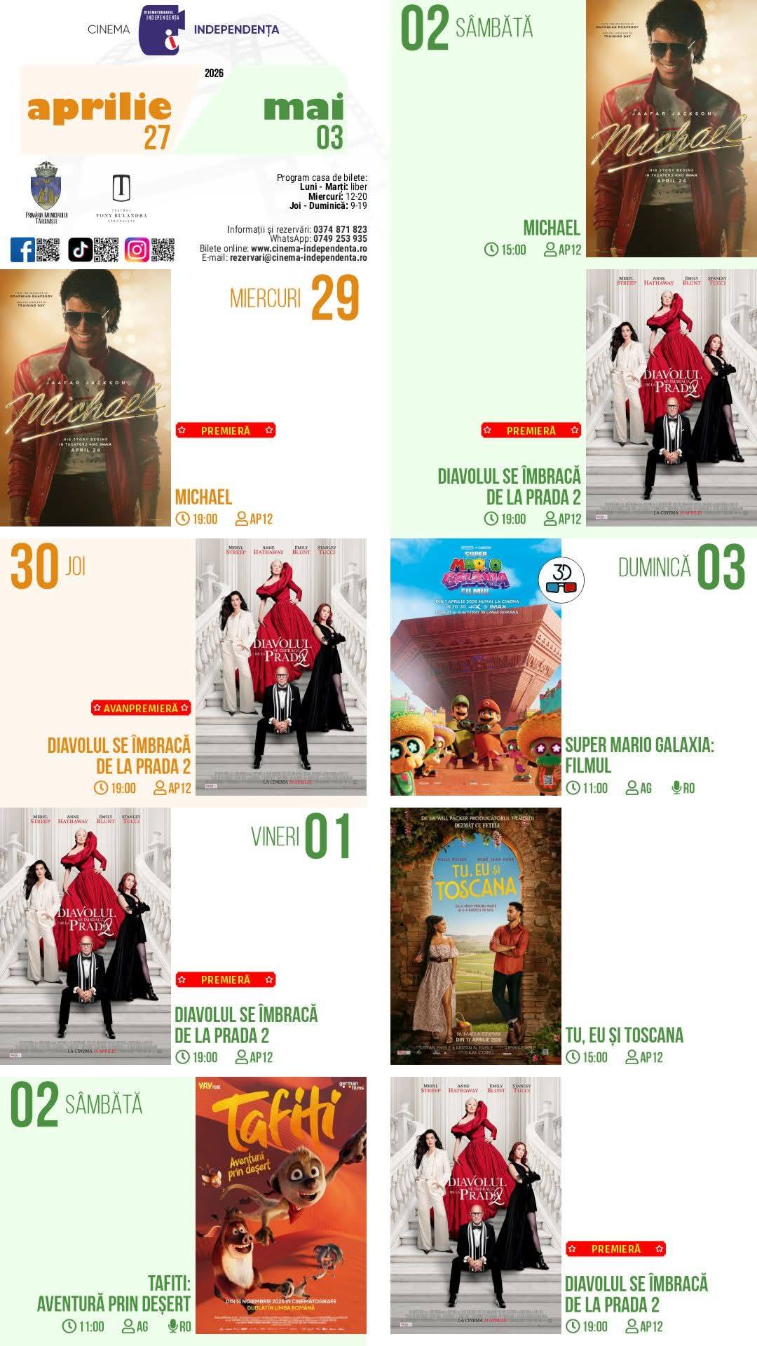 Cinematograful Independența din Târgoviște, plin de premiere în săptămâna 27 aprilie - 3 mai 2026