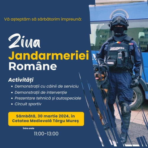 Sărbătoarea Jandarmeriei sărbătorită la Târgu Mureș, cu activități și expoziții în Cetatea Medievală