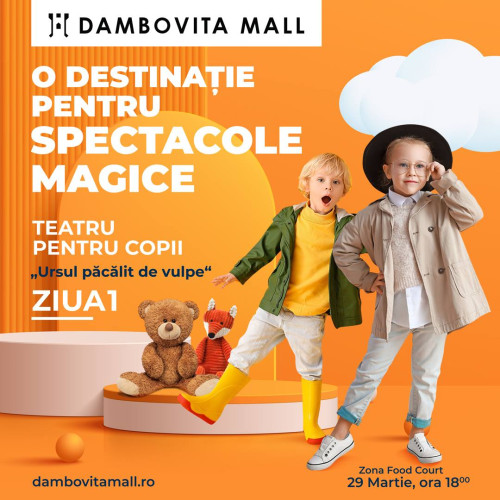 Ziua Teatrului sărbătorită în Dâmbovița Mall cu spectacolul „Ursul Păcălit de Vulpe” și ateliere creative pentru copii