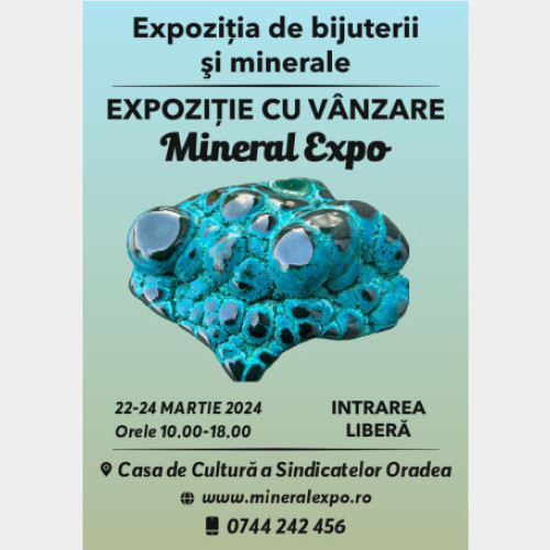 Ediția anuală Mineral Expo Oradea se desfășoară la Casa de Cultură a Sindicatelor în luna primăverii - un târg dedicat bijuteriilor și mineralelor, unde pasionații de cristale vor găsi o varietate de produse de calitate. Descoperă forța protectoare și vindecătoare a combinației unice dintre Crisocola și Malachit și explorează colecții de bijuterii din pietre prețioase și semiprețioase. Evenimentul va avea loc timp de trei zile, între 22 și 24 martie, cuprinzând orele 10:00-18:00. Nu rata ocazia de a admira și achiziționa obiecte de decor și piet