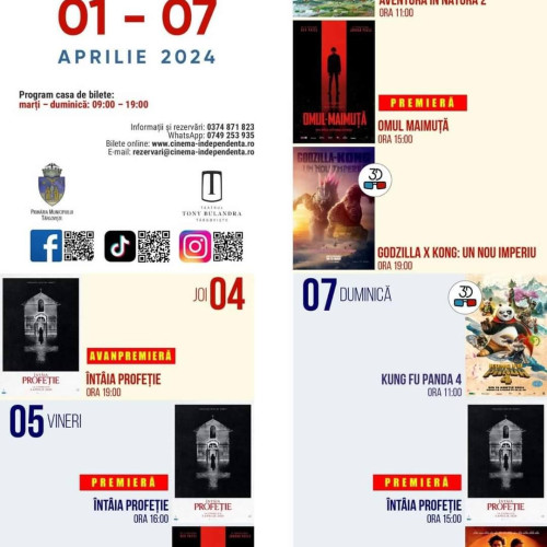 Programul proiecțiilor de film la Cinema Independența în perioada 01-07 aprilie 2024