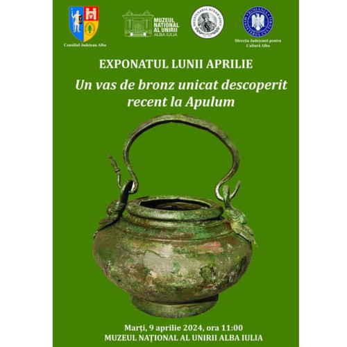 Marți: Vasul de bronz unicat, descoperit recent în Apulum, expus la Muzeul Unirii din Alba Iulia