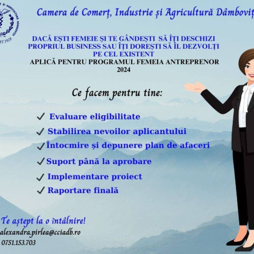Accesează Programul „Femeia Antreprenor” oferit de CCIA Dâmbovița și primește un ajutor de 200.000 de lei pentru IMM-urile deținute de femei.