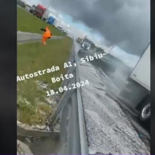 Patru masini implicate intr-un carambol pe lotul 1 al Autostrazii Sibiu-Pitesti. Un barbat ramane incarcerat. Momentul accidentului captat pe video.