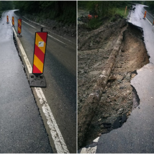 Un tronson al drumului național din Apuseni s-a surpat din cauza ploilor. Circulația se desfășoară alternativ pe un singur sens.