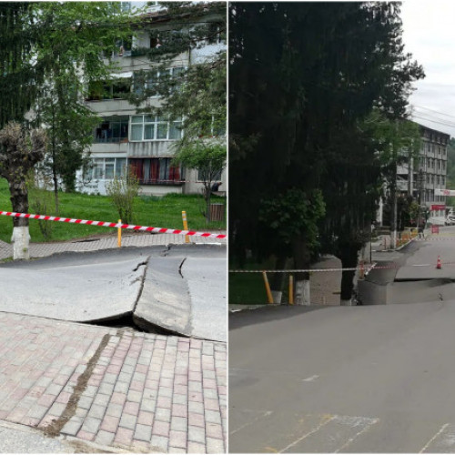 Prăbușire stradă și pericol pentru locuitorii din Slănic Prahova