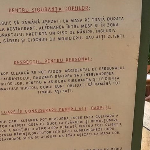 Scandal în restaurant: Părinții, ceruți să controleze copiii pentru a evita accidentele