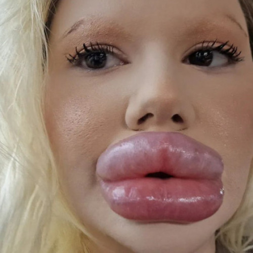 Galerie Foto: Femeia cu buzele cele mai mari din lume a fost nevoită să-și injecteze și nasul pentru ca fața să devină simetrică