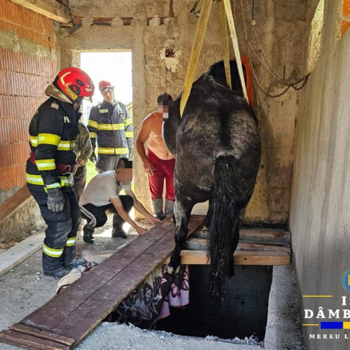 Un cal a fost salvat de pompieri din Viforâta, după ce a căzut într-un beci adânc de 3 metri!